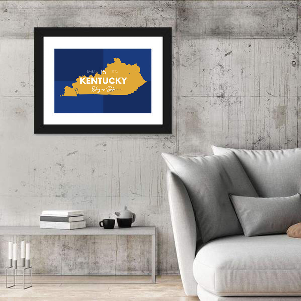Blue and Gold Kentucky Map Wall Art