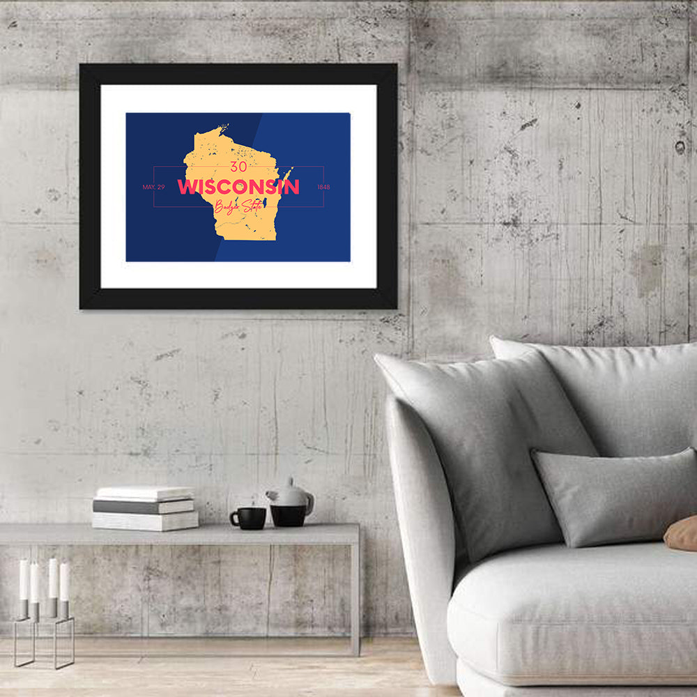 Badger State Map Wall Art in a room, landscape