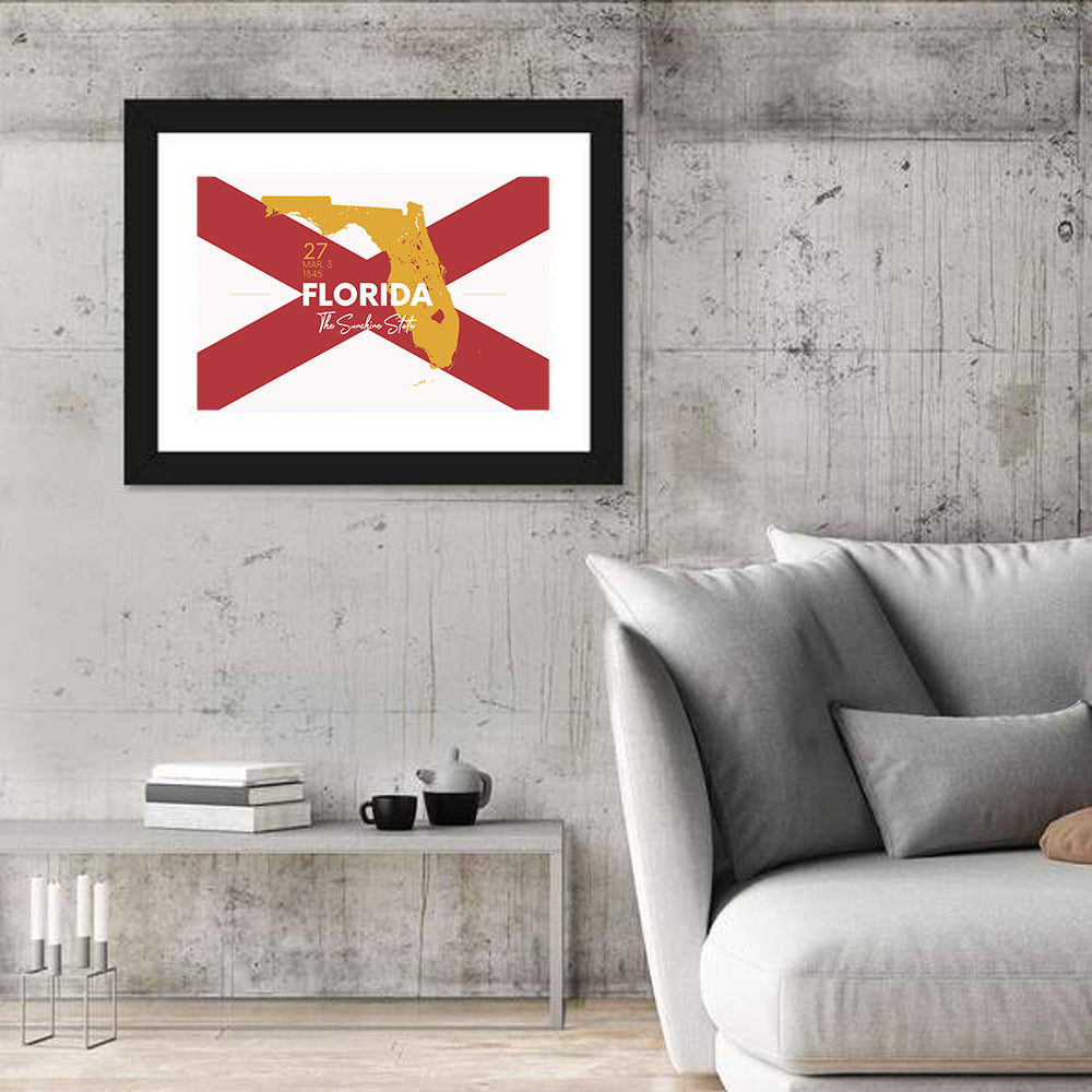 Florida Gold Map Graphic Wall Art
