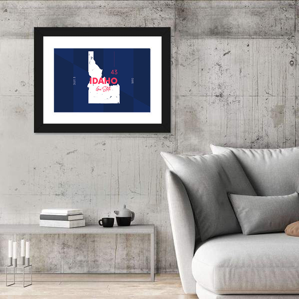 Idaho Gem State Map Wall Art in a room, landscape