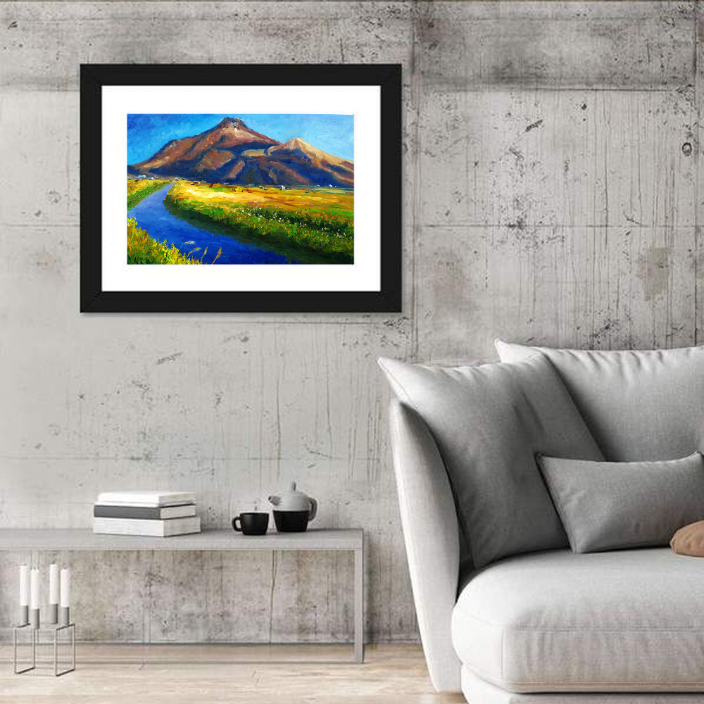 Mountains Village Stream Wall Art