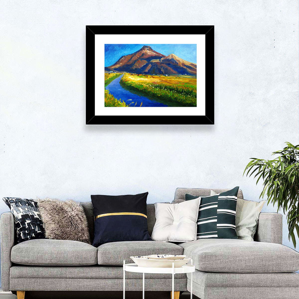 Mountains Village Stream Wall Art