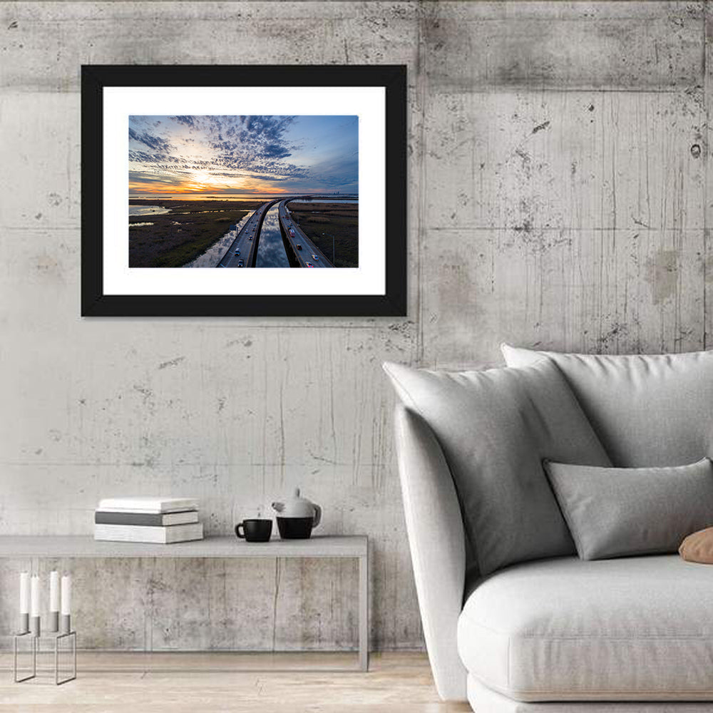 Mobile Bay Bridge at Sunset Wall Art in a room, landscape