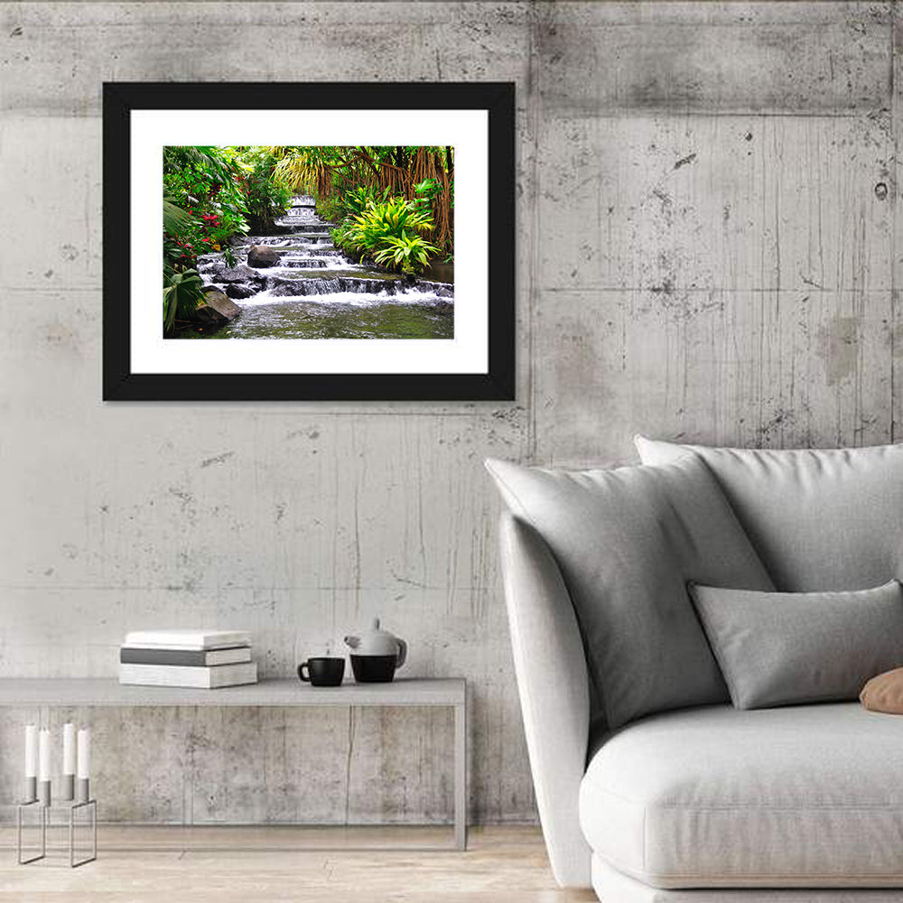 Tabacon Tiered Hot Springs Waterfall Wall Art in a room, landscape