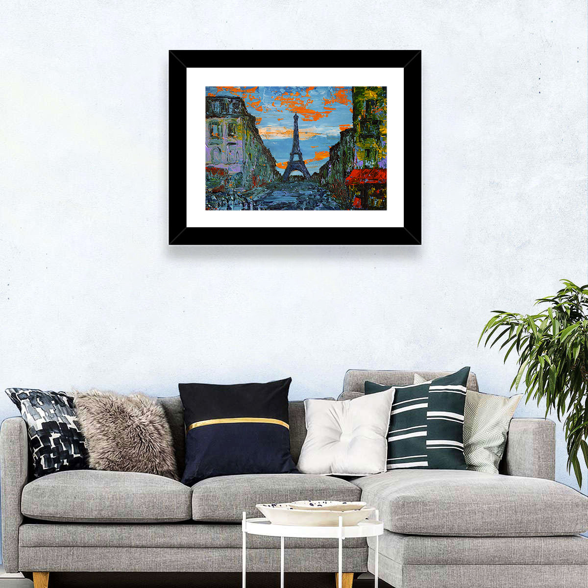 Paris Dusk Street, Eiffel Tower Wall Art in a room, landscape