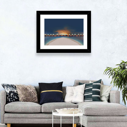 Overwater Bungalows at Golden Dusk Wall Art