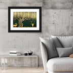 Golden Deer and Tree Illustration Wall Art