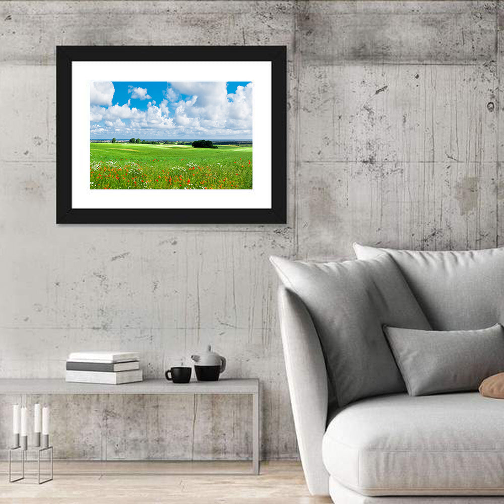 Summer Meadow with Poppies Wall Art in a room, landscape