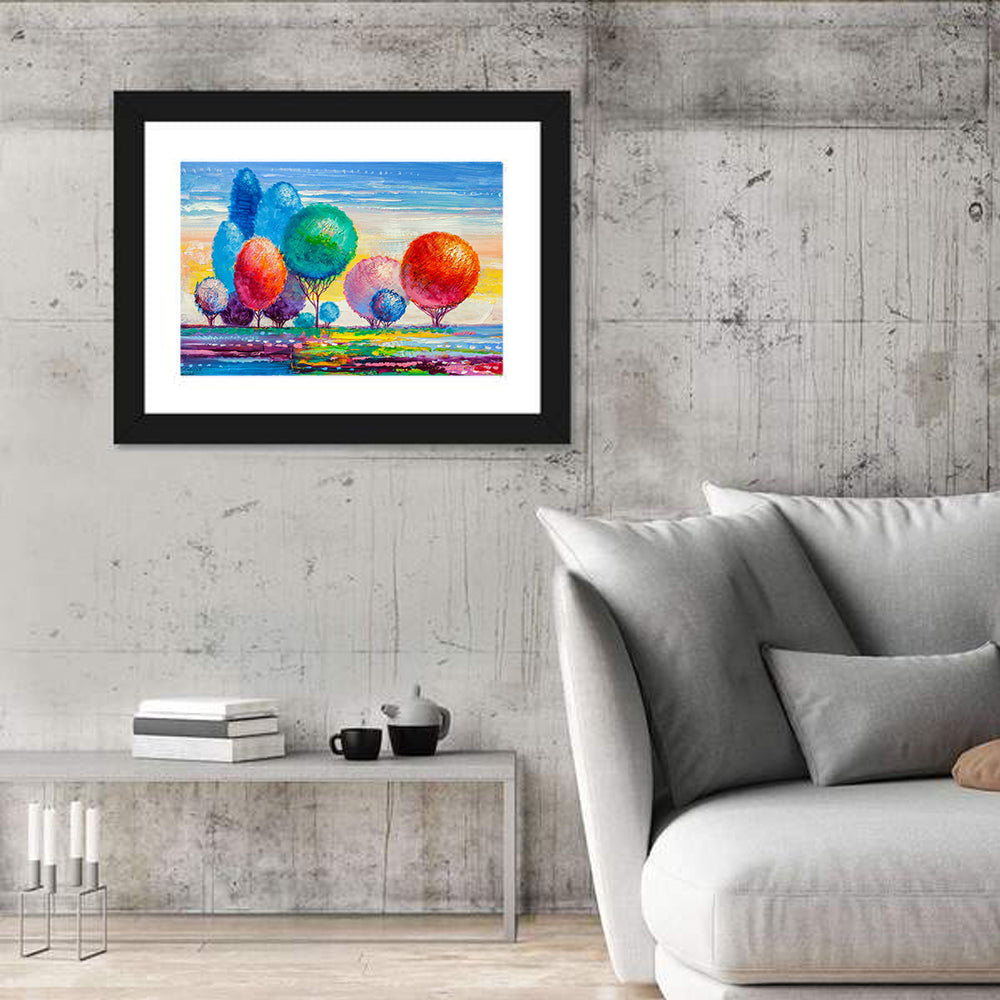 Autumn Trees at Sunset Wall Art in a room, landscape