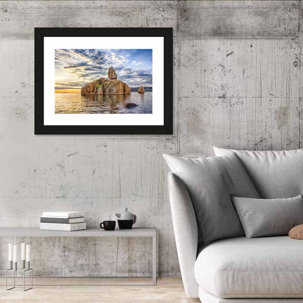 Bismarck Rock at Golden Hour Wall Art in a room, landscape
