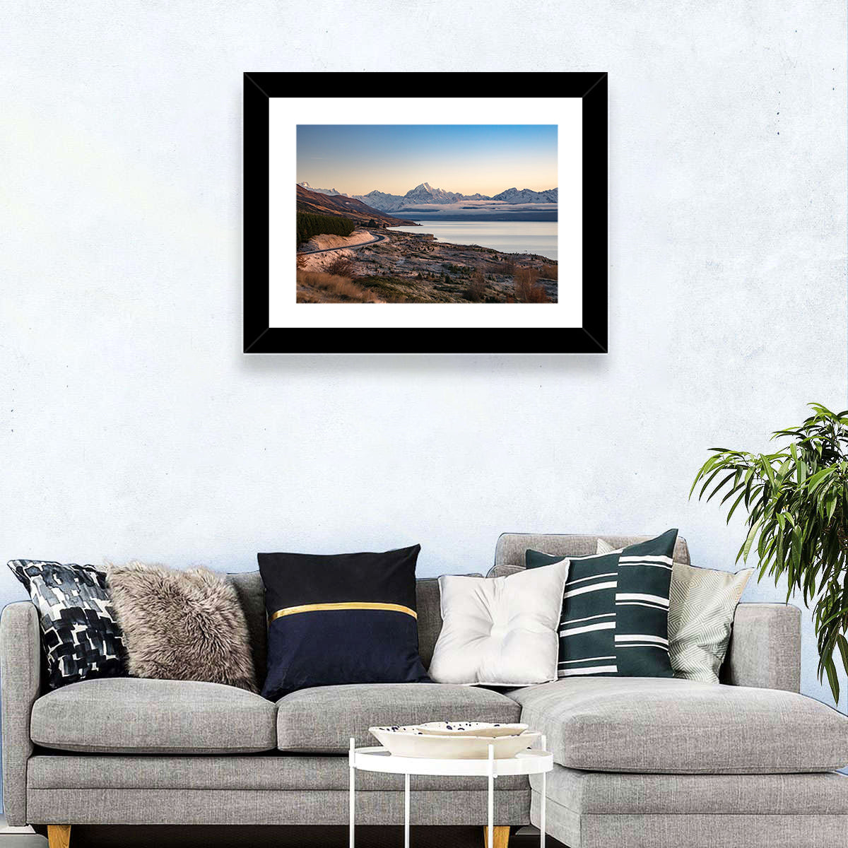 Mount Cook Over Lake Pukaki Wall Art in a room, landscape