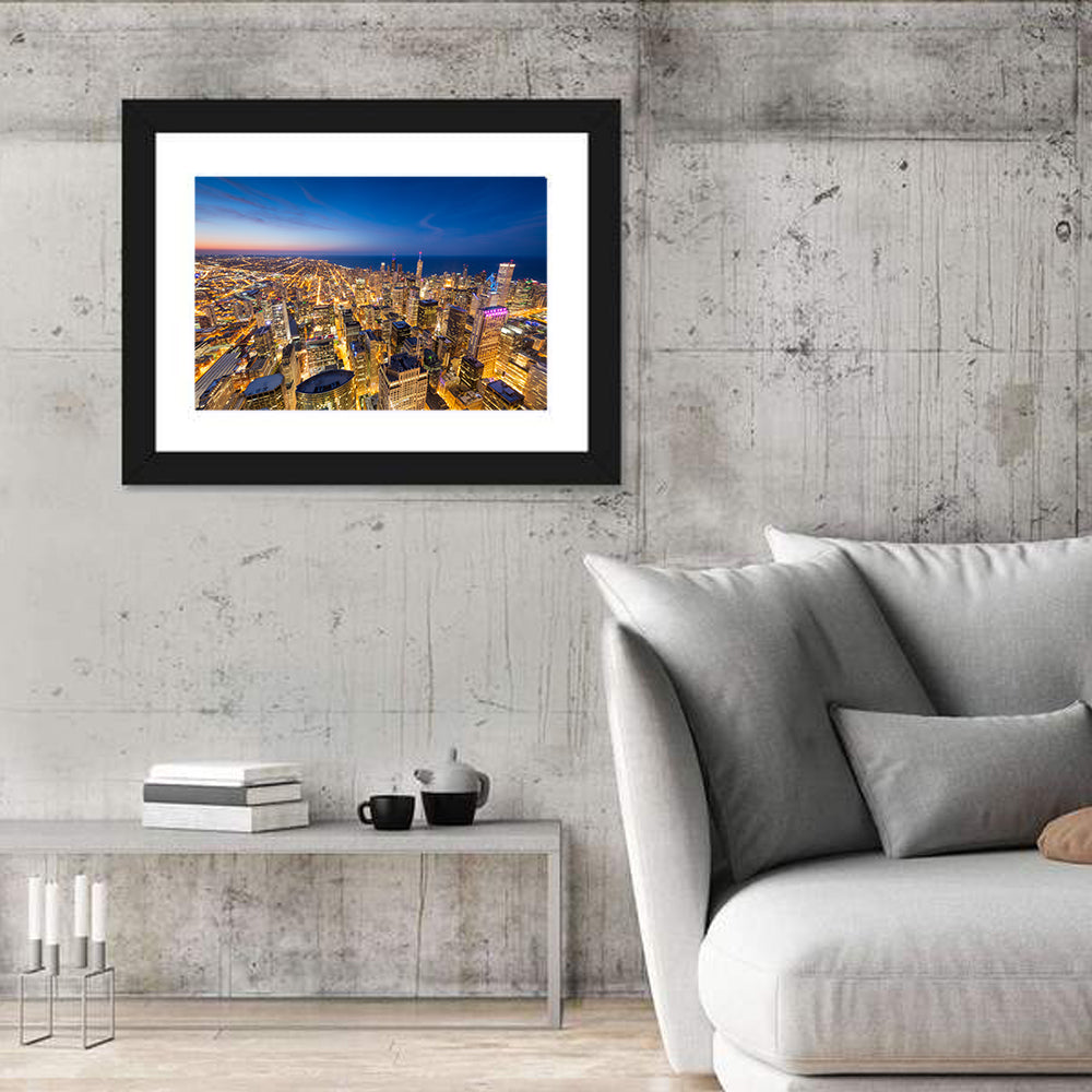 Aerial Chicago Nightscape Wall Art