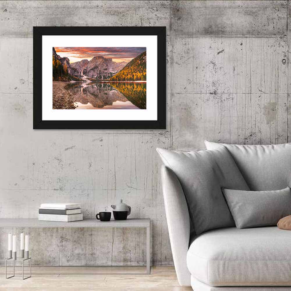 Lago Di Braies Sunset Reflection Wall Art