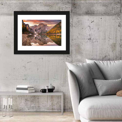 Lago Di Braies Sunset Reflection Wall Art