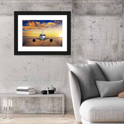 Airplane Takeoff at Sunset Wall Art