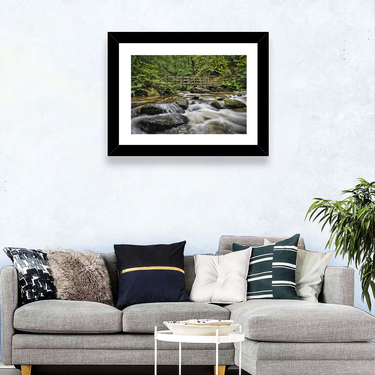 Stock Ghyll Footbridge Forest Stream Wall Art