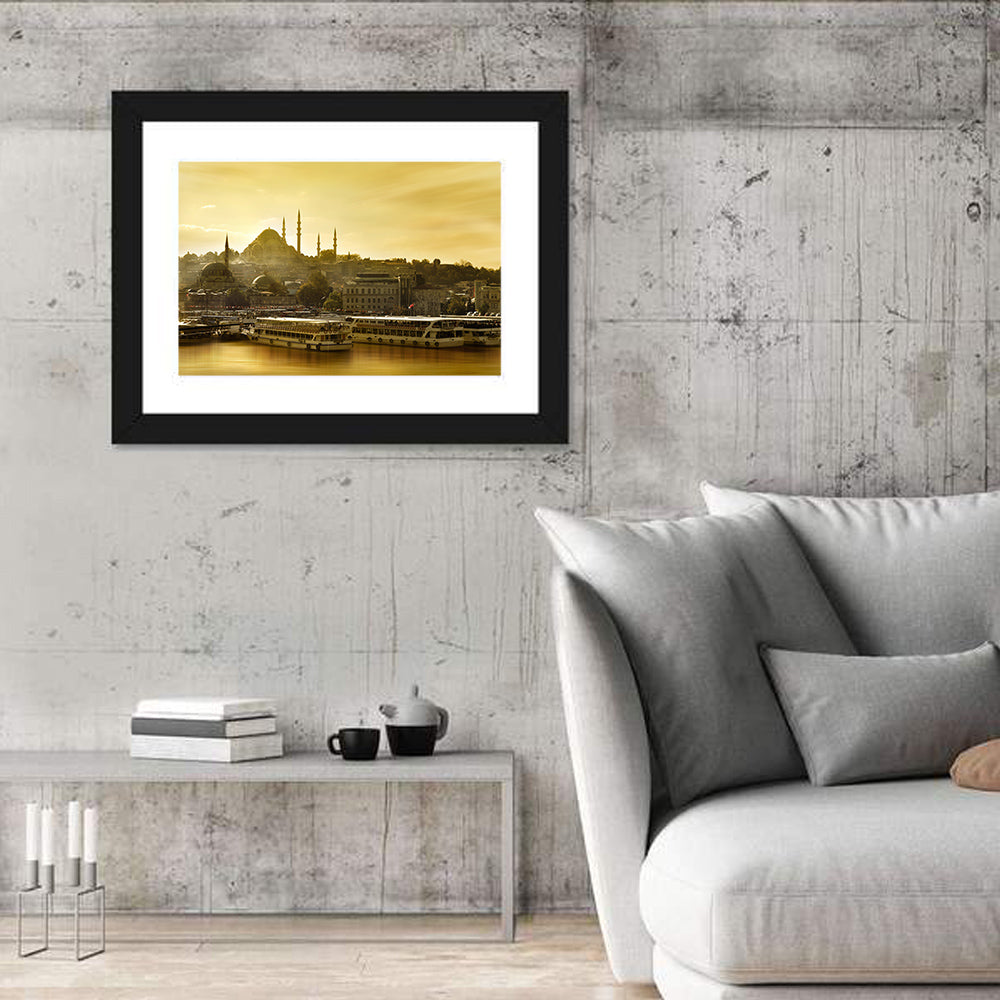Suleymaniye Mosque Sunset Silhouette Wall Art in a room, landscape