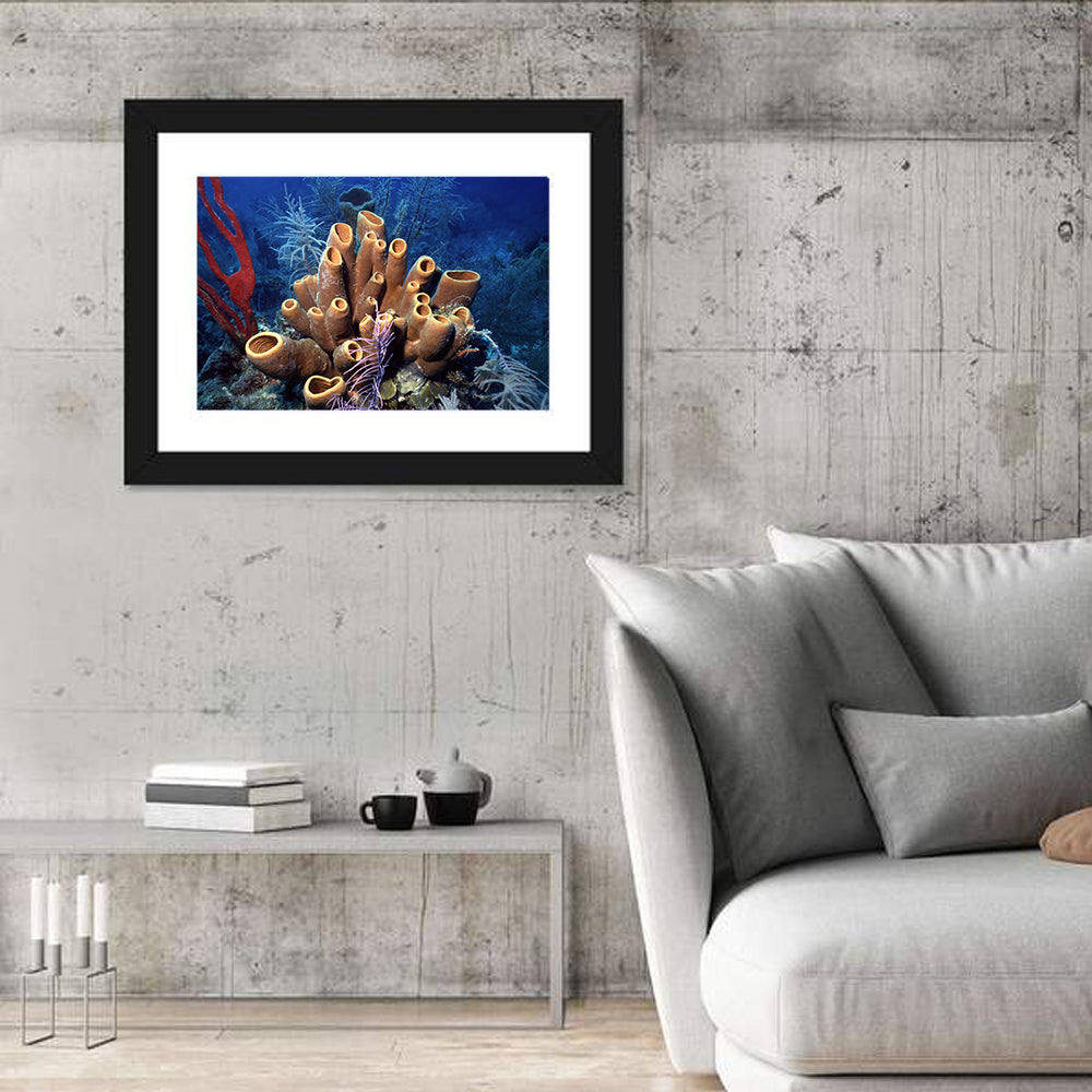 Belize Reef Sponge Scene Wall Art in a room, landscape