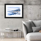 Snowy Village by Frozen Lake Wall Art