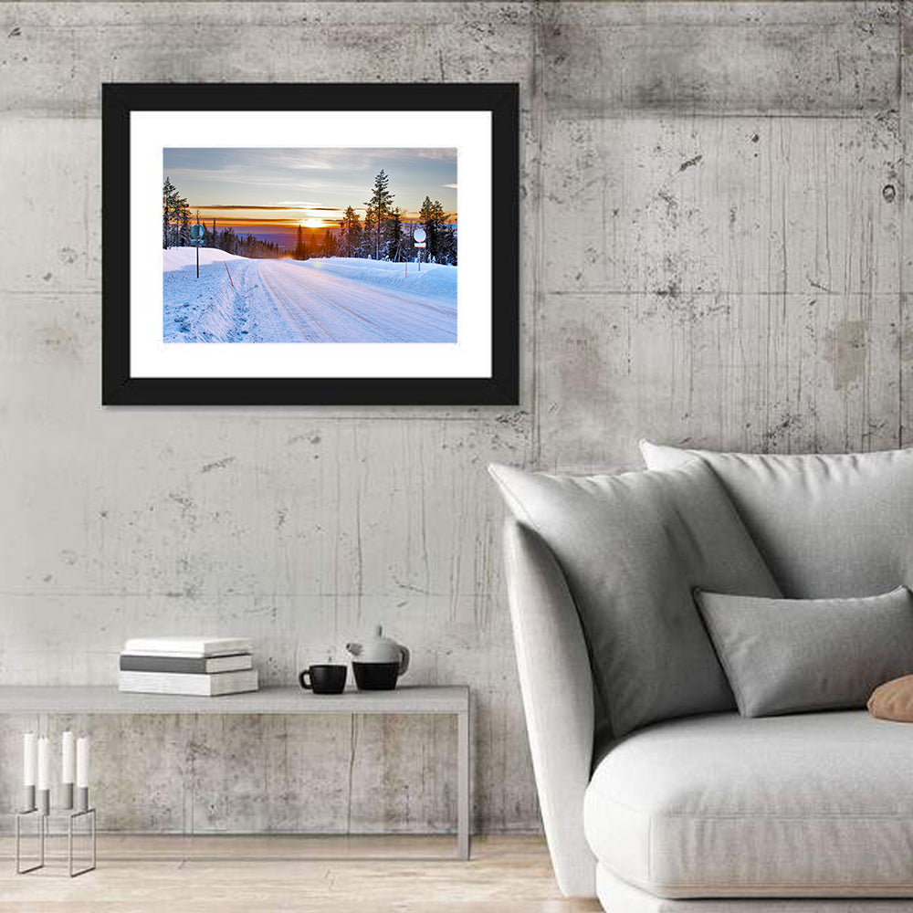 Snowy Road at Sunset Wall Art