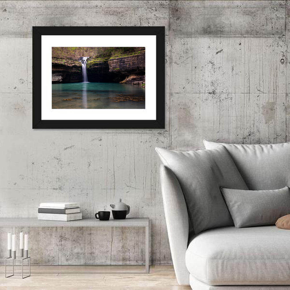 Mossy Cove Waterfall Wall Art in a room, landscape