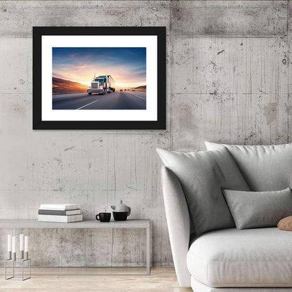 Semi Truck Highway Sunset Wall Art