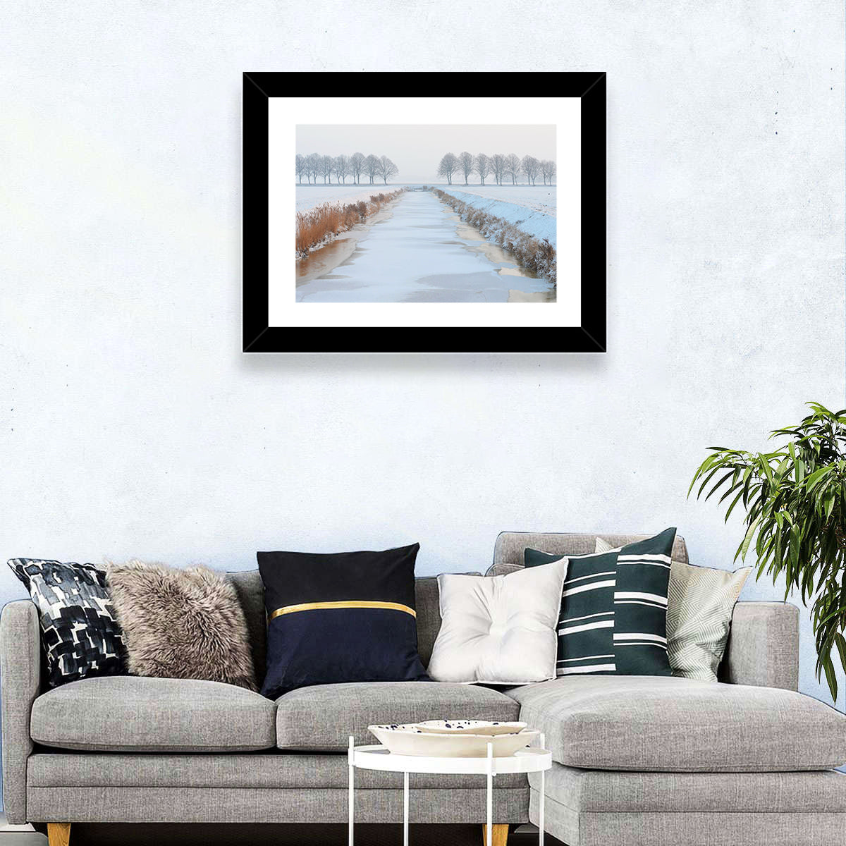 Frozen Canal with Bare Trees Wall Art