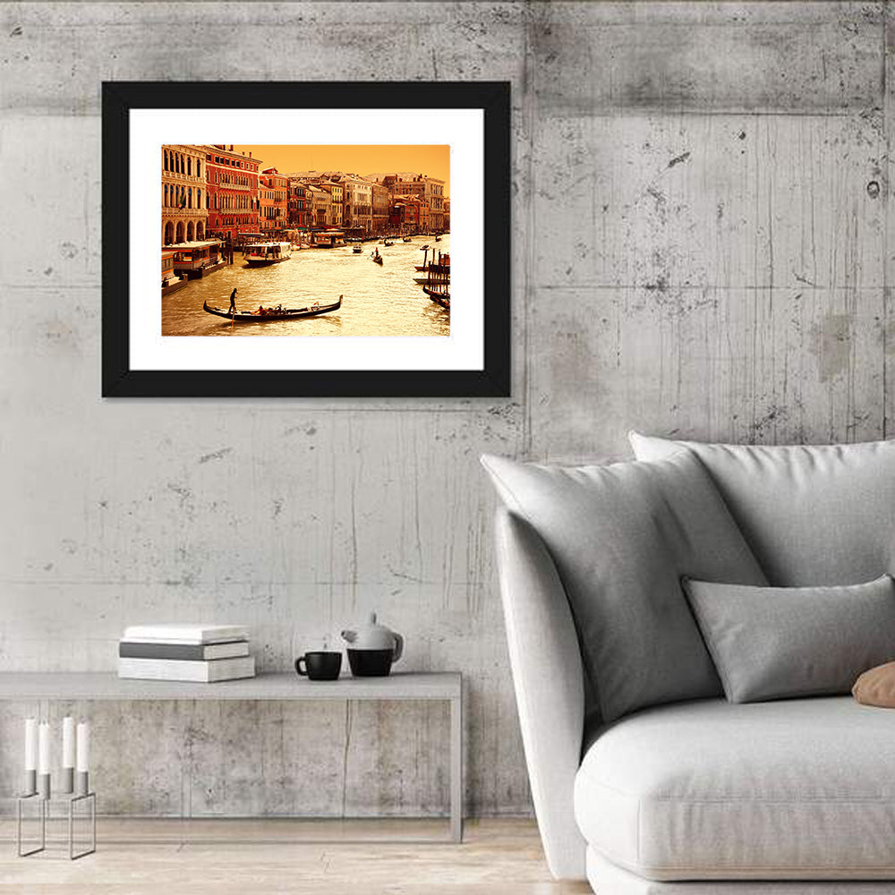 Grand Canal Gondola at Golden Hour Wall Art in a room, landscape