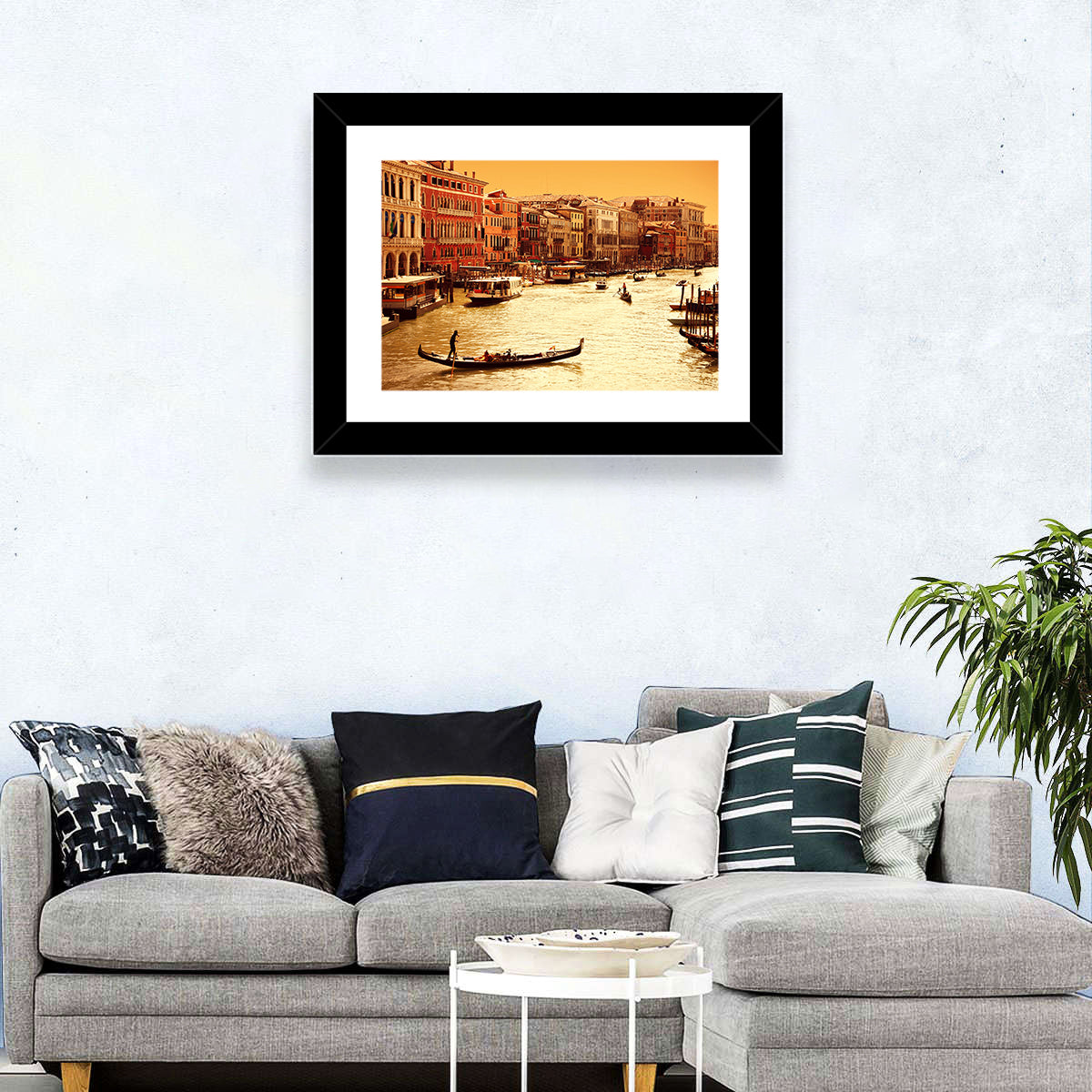 Grand Canal Gondola at Golden Hour Wall Art in a room, landscape