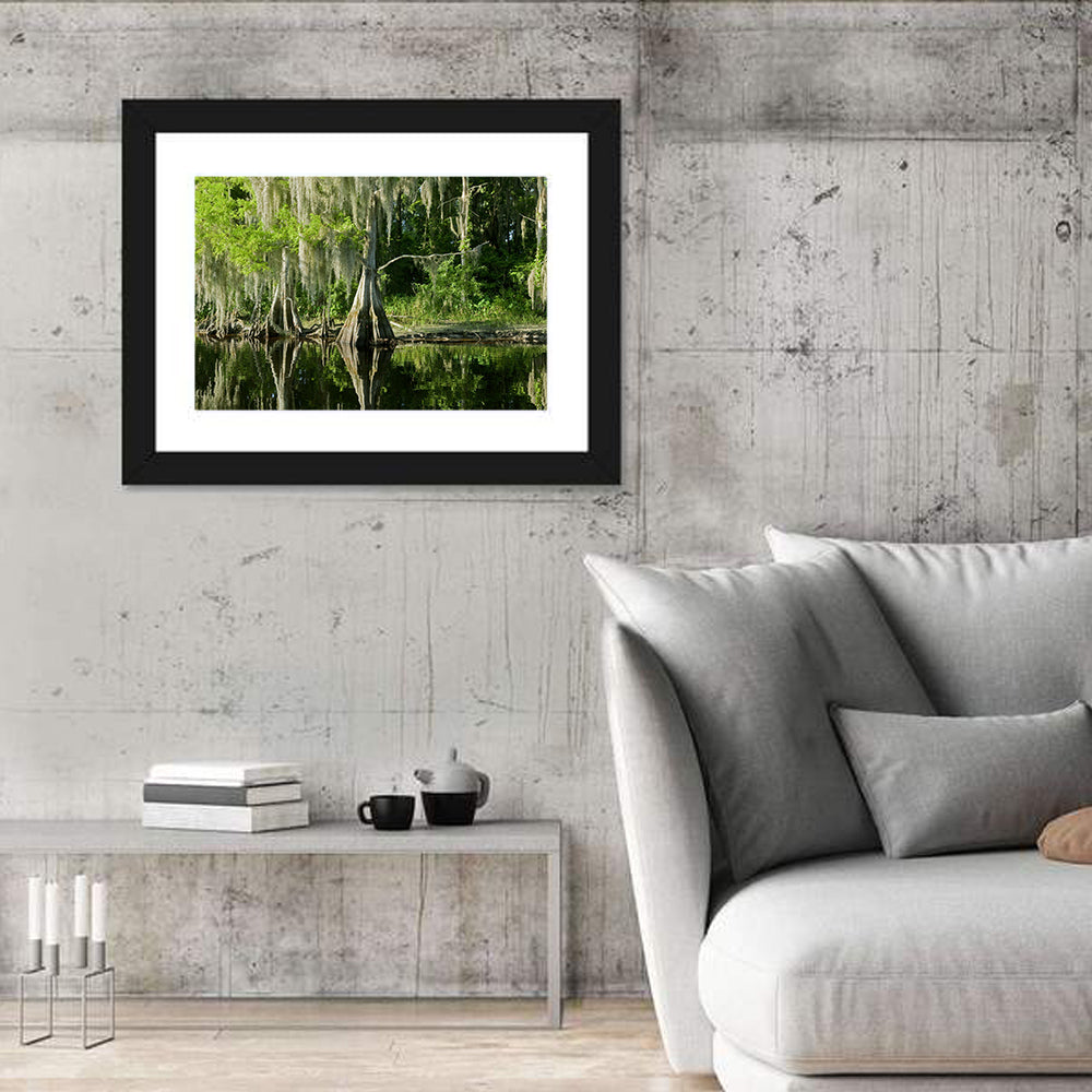 Bald Cypress and Great Blue Heron Wall Art in a room, landscape