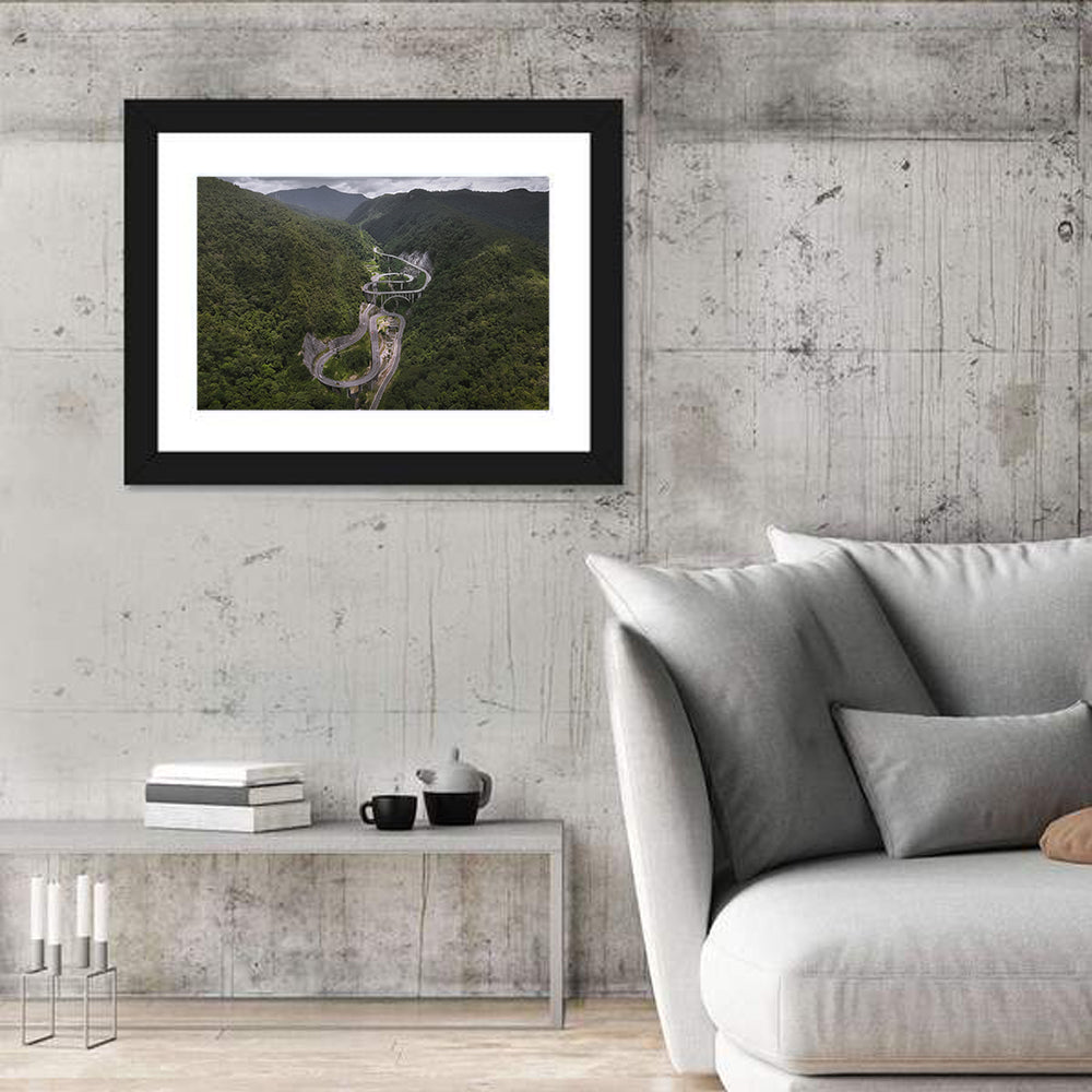 Kelok Sambilan Winding Highway Wall Art in a room, landscape