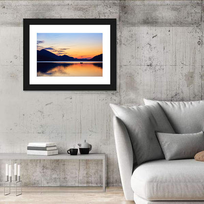 Lake Fuschl Sunset with Boat Wall Art