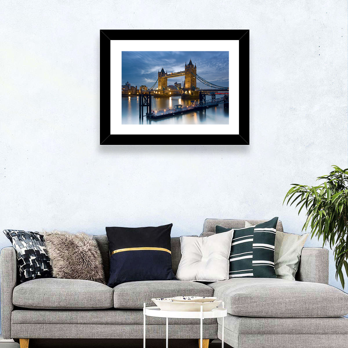 Tower Bridge at Blue Hour Wall Art in a room, landscape