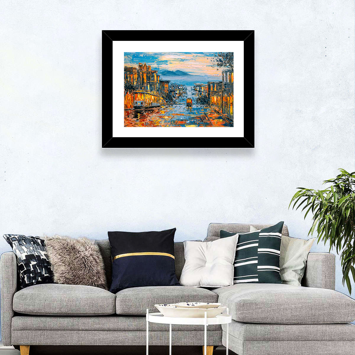 San Francisco Cable Car at Dusk Wall Art in a room, landscape