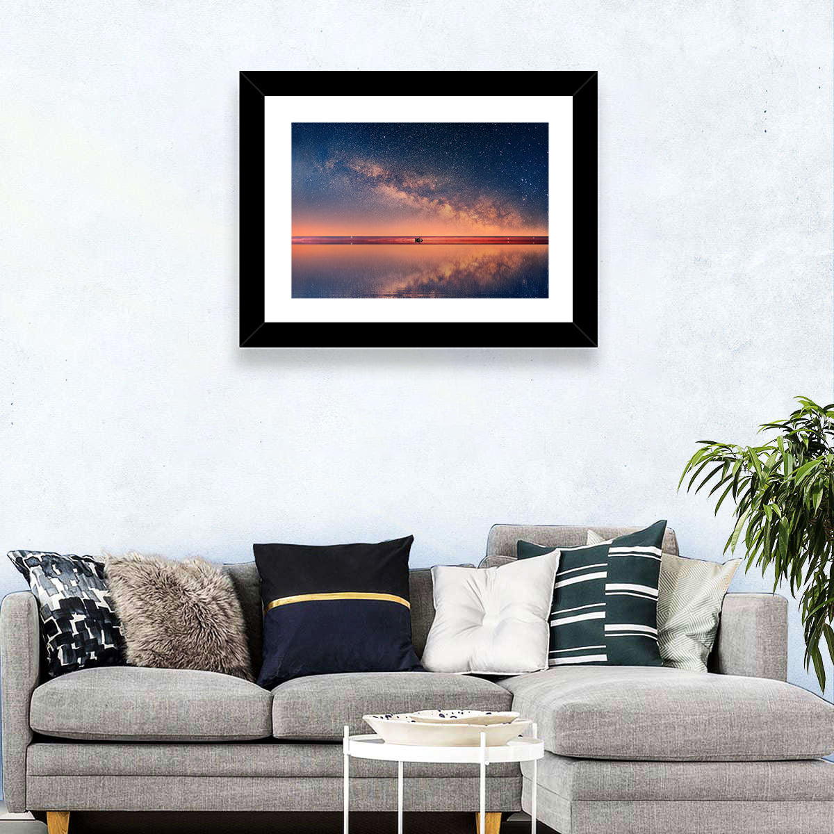 Ocean Starry Night Wall Art in a room, landscape