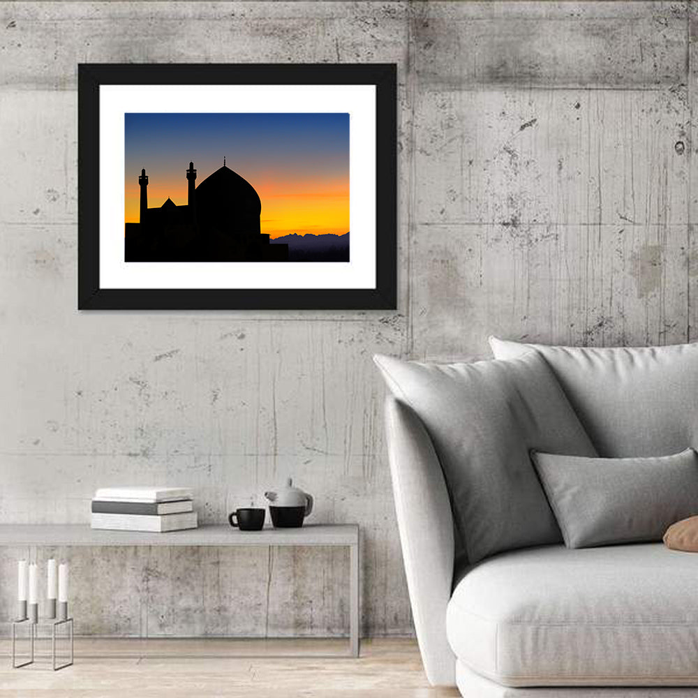 Isfahan Mosque Silhouette at Dusk Wall Art in a room, landscape