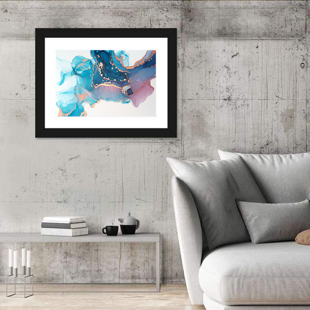 Fluid Ink with Metallic Gold Accents Wall Art