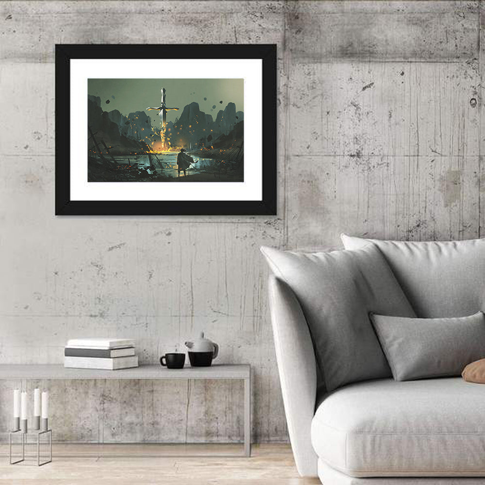 Melting Sword with Cloaked Traveler Wall Art