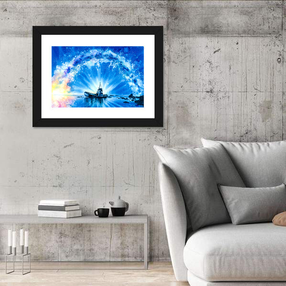 Shipwreck Under Milky Way Wall Art in a room, landscape