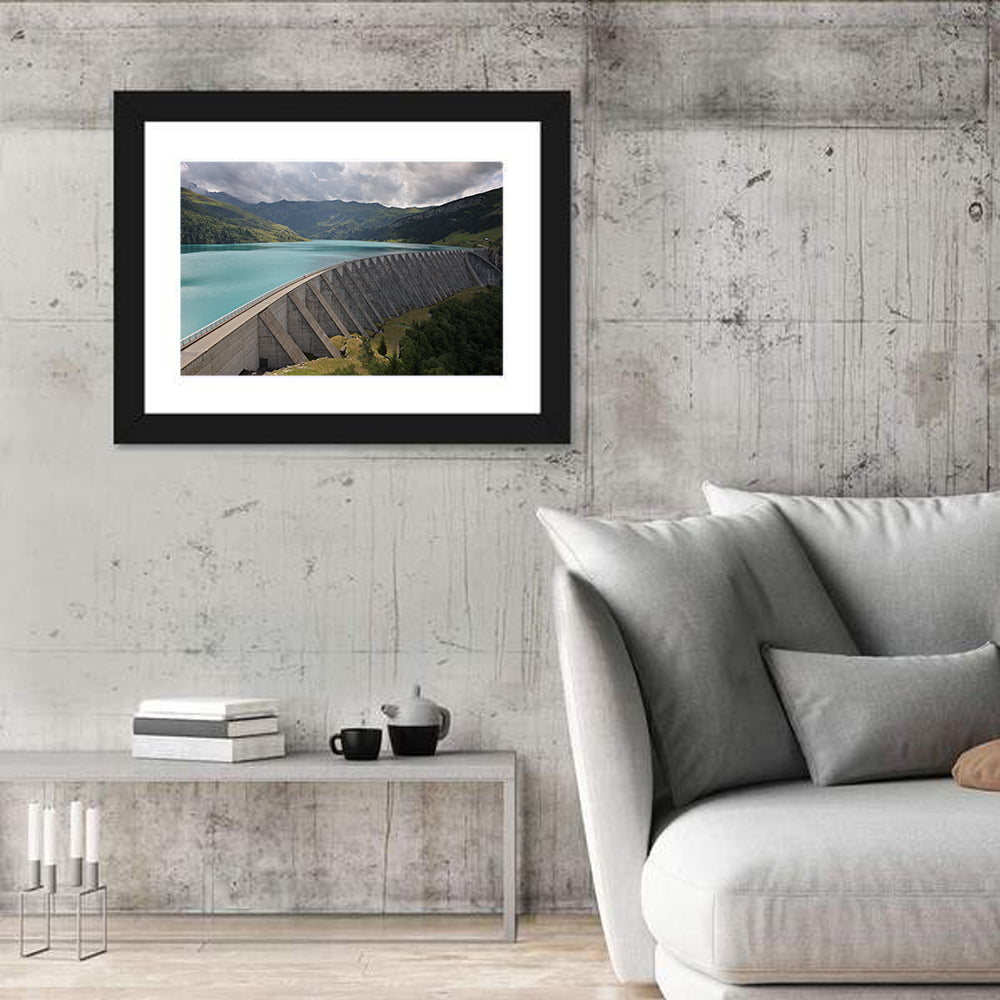 Curved Dam on Turquoise Lake Wall Art