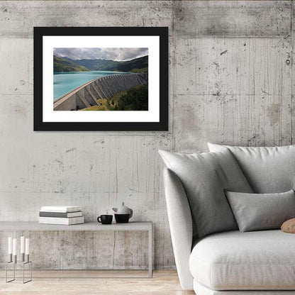 Curved Dam on Turquoise Lake Wall Art