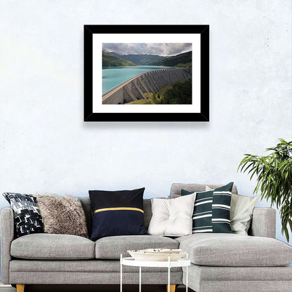 Curved Dam on Turquoise Lake Wall Art