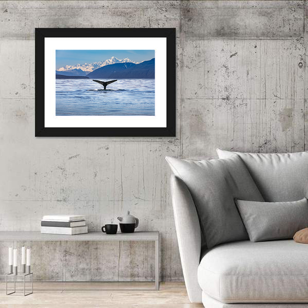Alaska Whale Tail Wall Art in a room, landscape