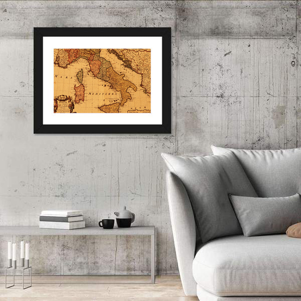 Antique Map of Italy with Ornate Cartouche Wall Art