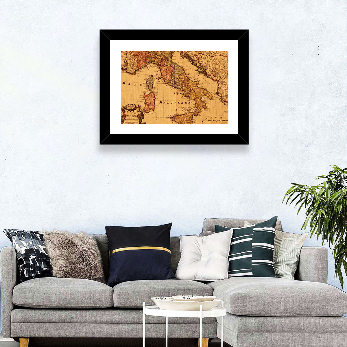 Antique Map of Italy with Ornate Cartouche Wall Art