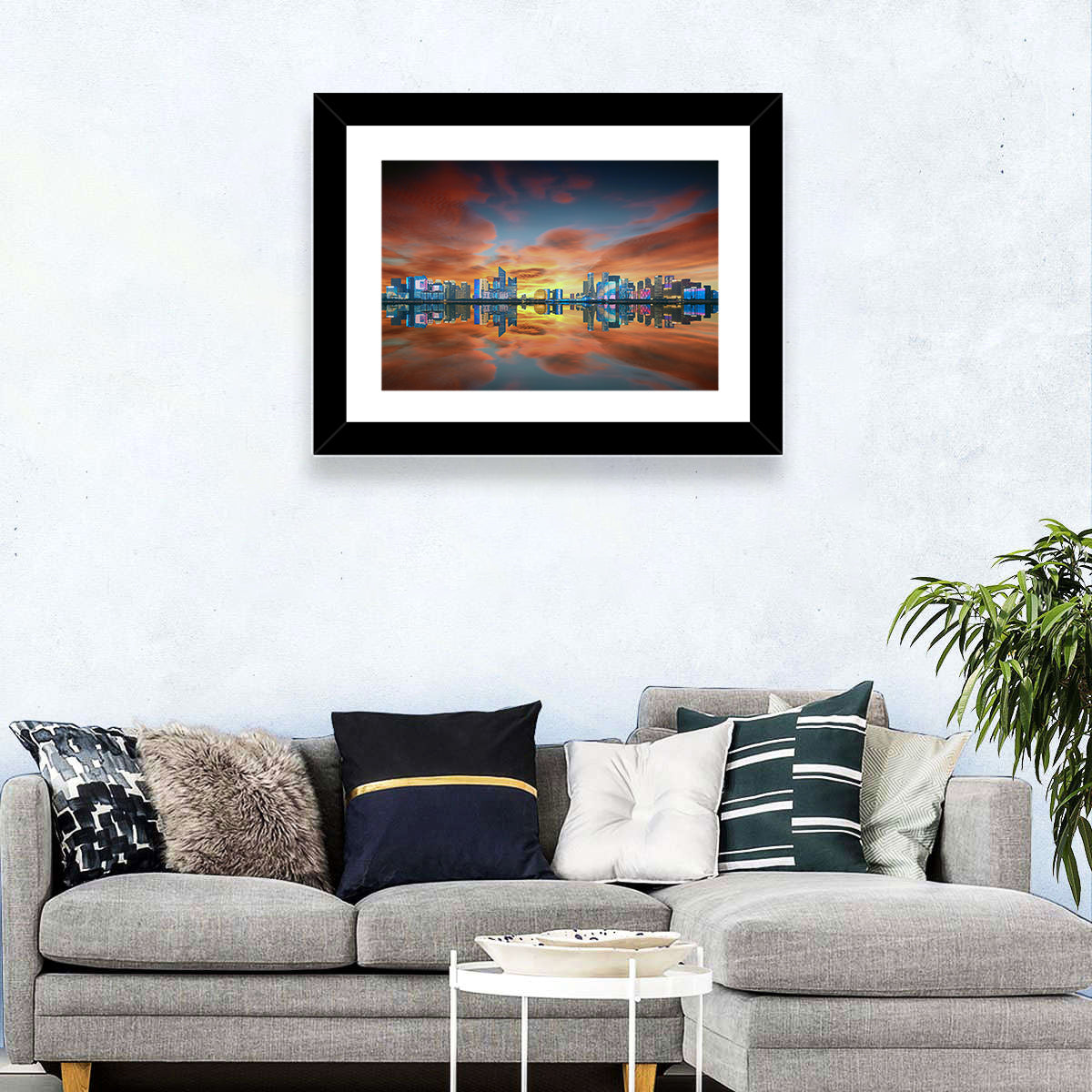 Hangzhou Golden Sphere Skyline at Dusk Wall Art in a room, landscape