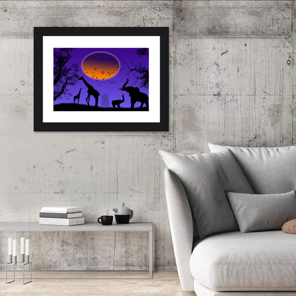 Sunset Savannah Silhouette Wall Art