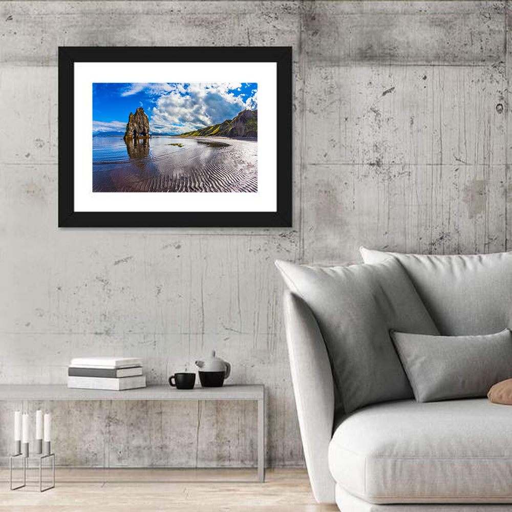 Hvítserkur Sea Stack at Sunset Wall Art in a room, landscape