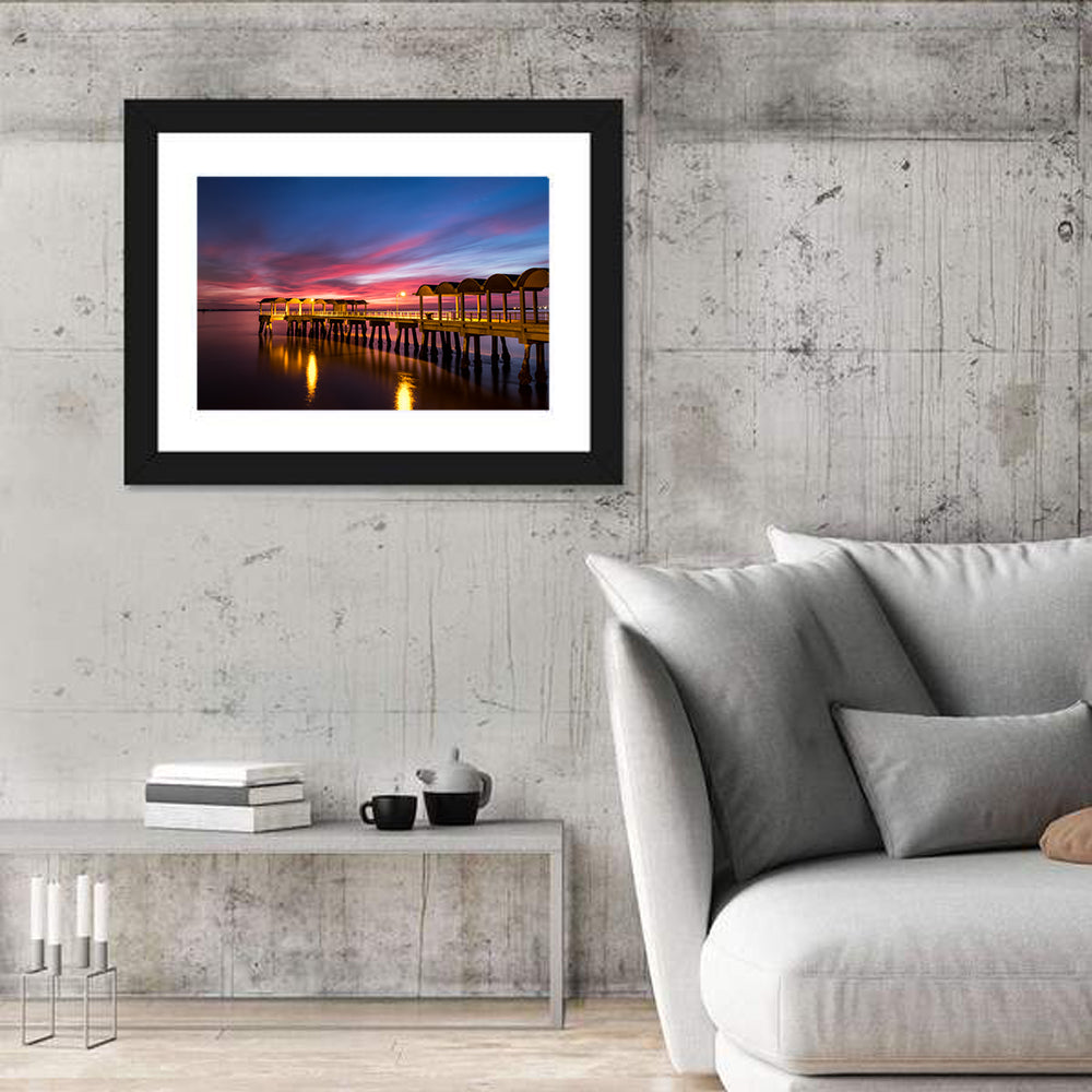 Twilight on Jekyll Island Pier Wall Art in a room, landscape