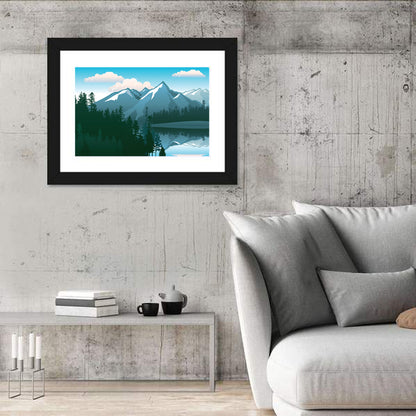Tranquil Mountain Lake Illustration Wall Art
